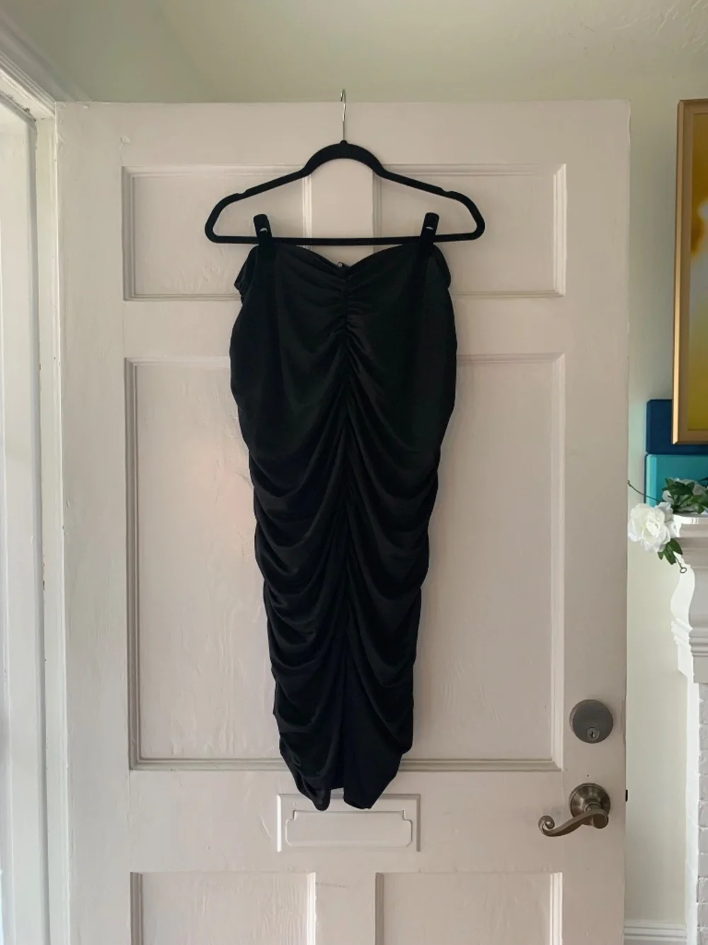 INC Black Ruched Drawstring Front-Slit Bodycon Midi Skirt XL